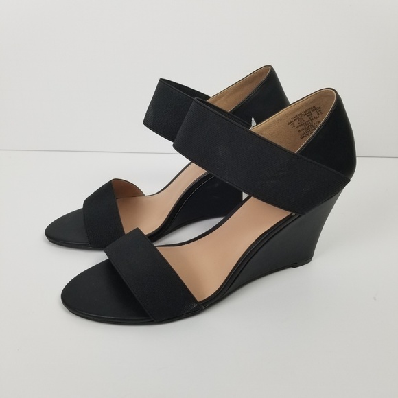 ATTENTION NWT Raven Black Open Toe Wedge Heel 10 - Picture 3 of 7